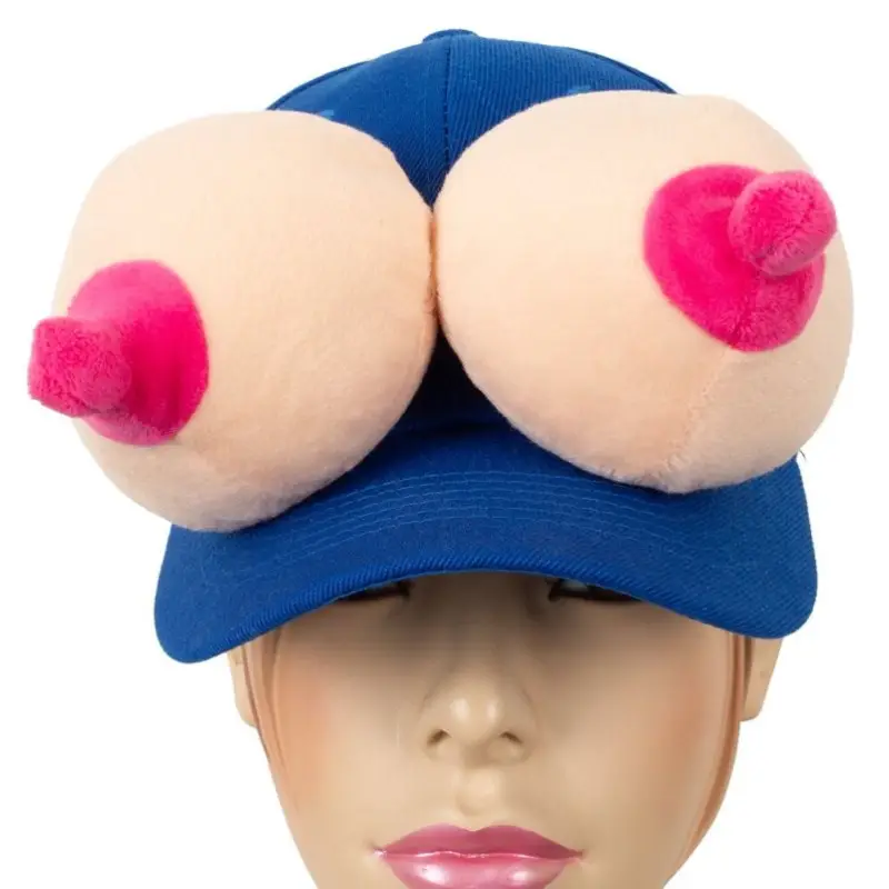 Șapcă Amuzantă Baseball Cap Boobs, Albastră, cu Sâni Catifelați - imagine 2