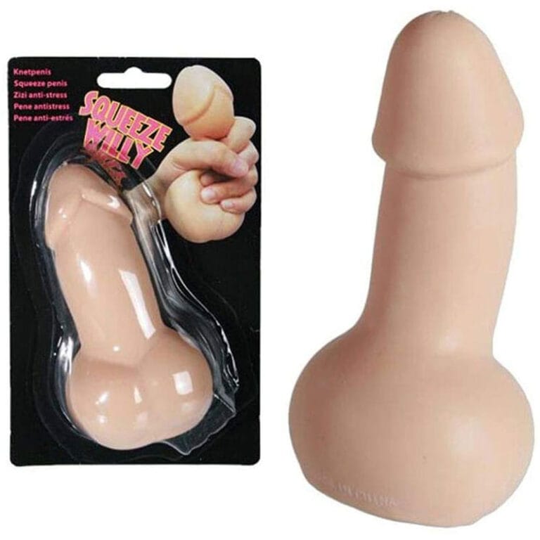 Minge antistres penis cu testicule, moale, 13 cm, culoarea pielii – cadou obraznic pentru relaxare